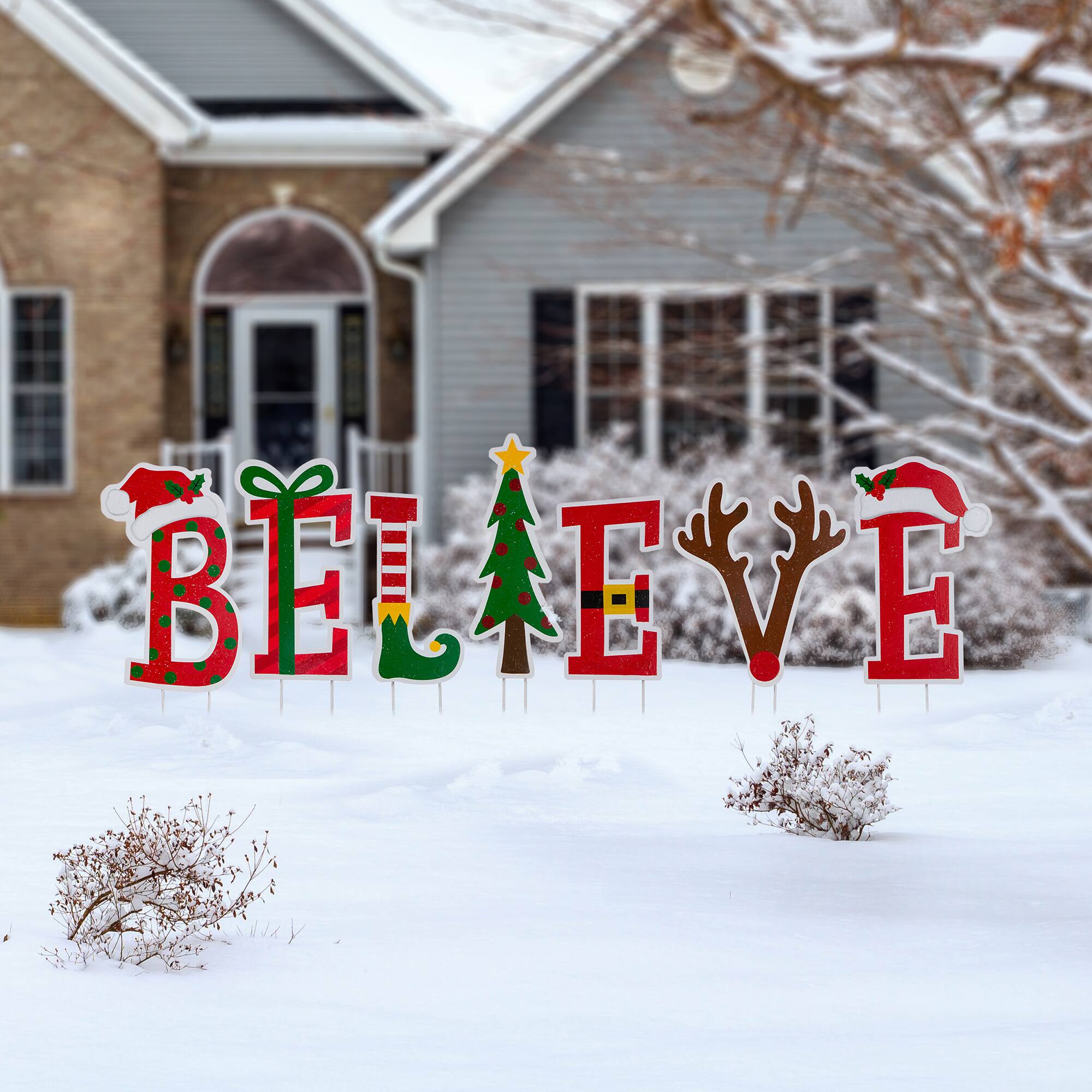 Glitzhome® 23" Metal Believe Yard Stake Set